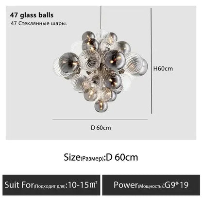 Modern gray & clear bubble glass ceiling chandelier living room