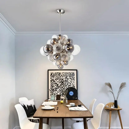 Modern gray & clear bubble glass ceiling chandelier living room