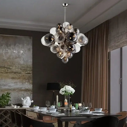 Modern gray & clear bubble glass ceiling chandelier living room