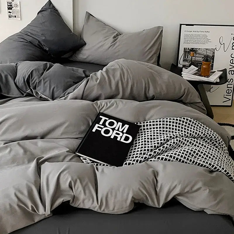 Modern gray comforter cover set with geometric throw bedroom bedding