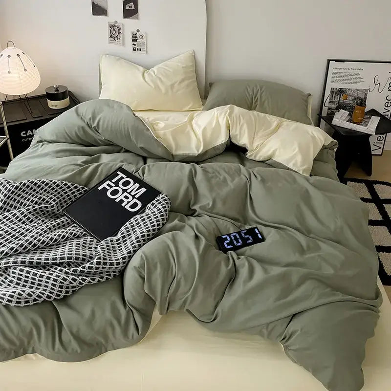 Modern gray comforter cover set with geometric throw bedroom bedding