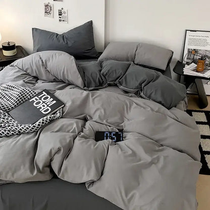 Modern gray comforter cover set with geometric throw bedroom bedding
