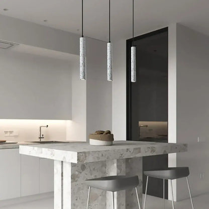 Modern gray concrete tube pendant light dining room triple chandelier