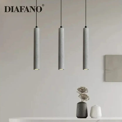 Modern gray concrete tube pendant light dining room triple chandelier