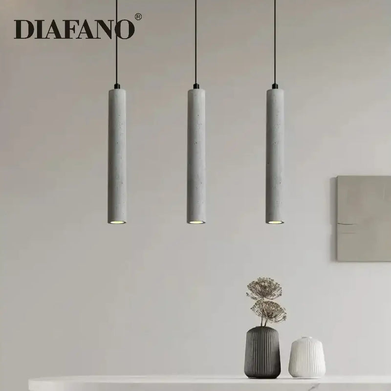 Modern gray concrete tube pendant light dining room triple chandelier