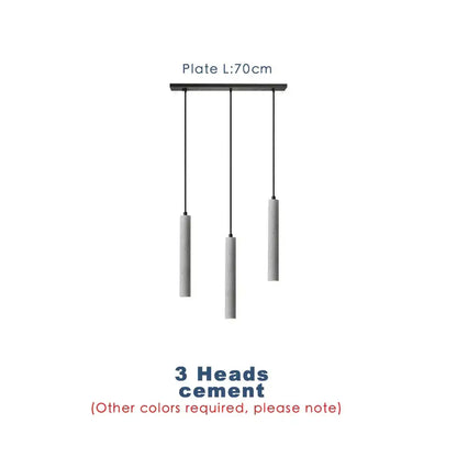 Modern gray concrete tube pendant light dining room triple chandelier