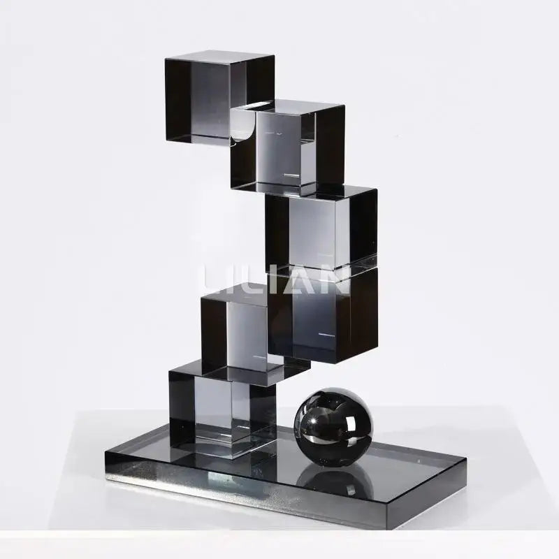 Modern gray geometric crystal glass ornaments living room decor