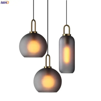 Modern gray glass ball led pendant light set – dining room