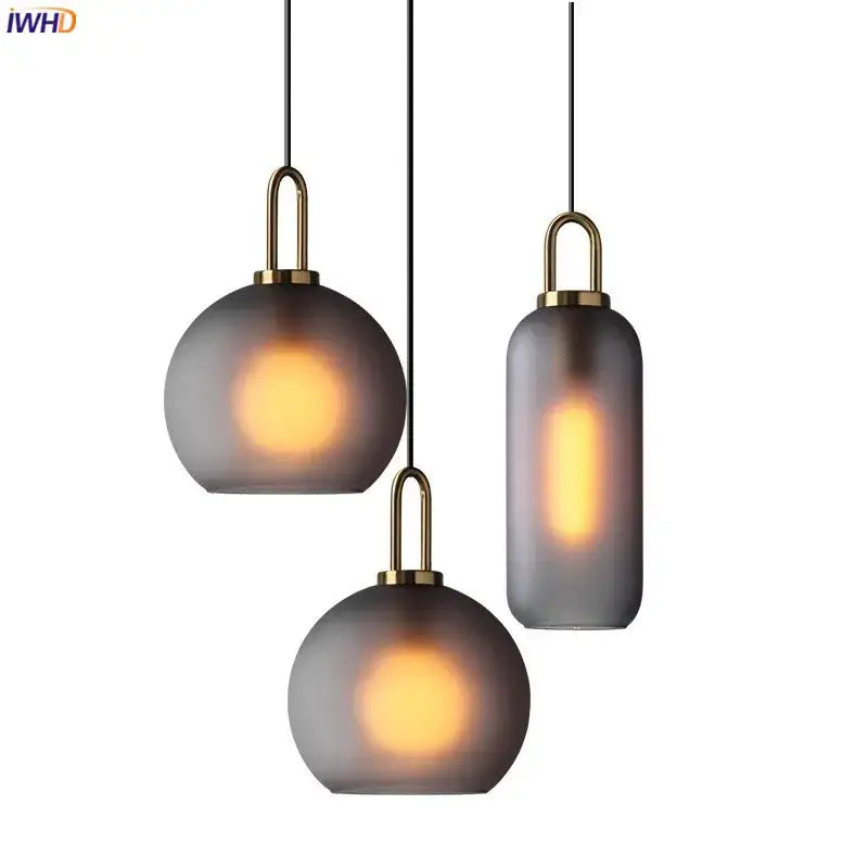 Modern gray glass ball led pendant light set – dining room