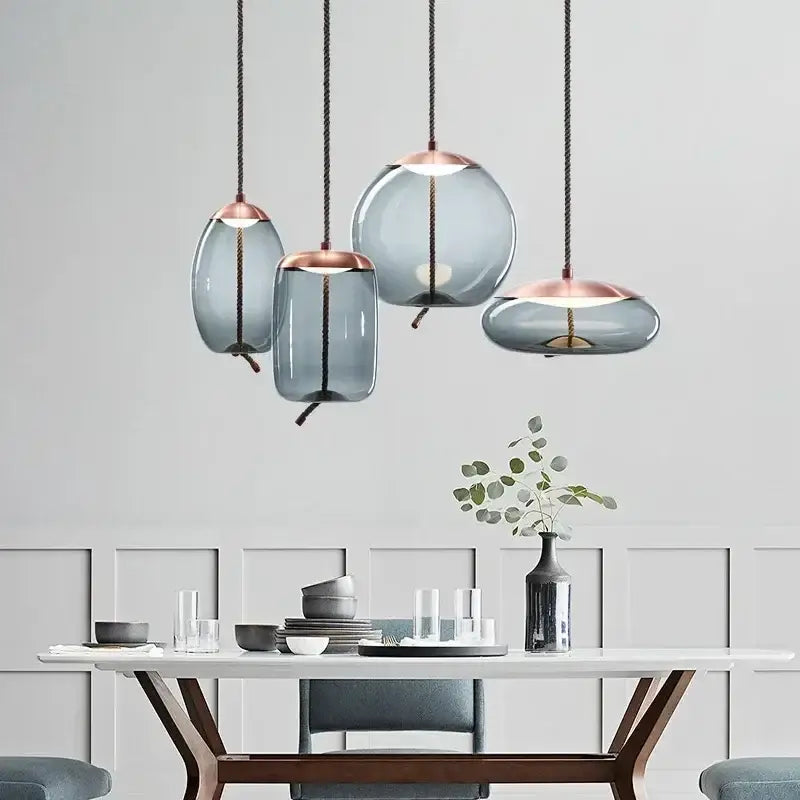 Modern gray glass chandelier knot pendant lamp for dining room