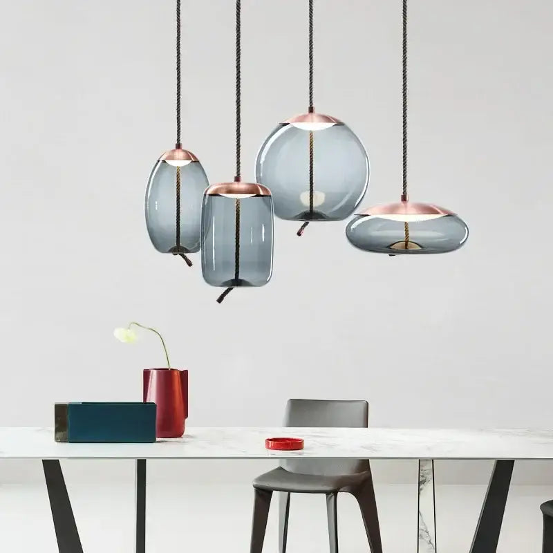 Modern gray glass chandelier knot pendant lamp for dining room