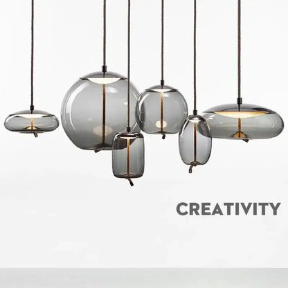 Modern gray glass chandelier knot pendant lamp for dining room