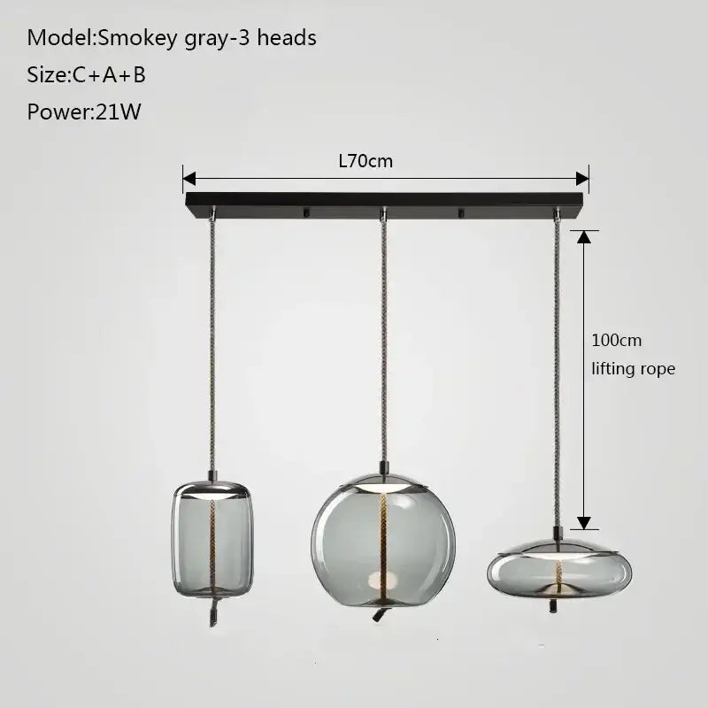 Modern gray glass chandelier knot pendant lamp for dining room