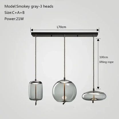 Modern gray glass chandelier knot pendant lamp for dining room
