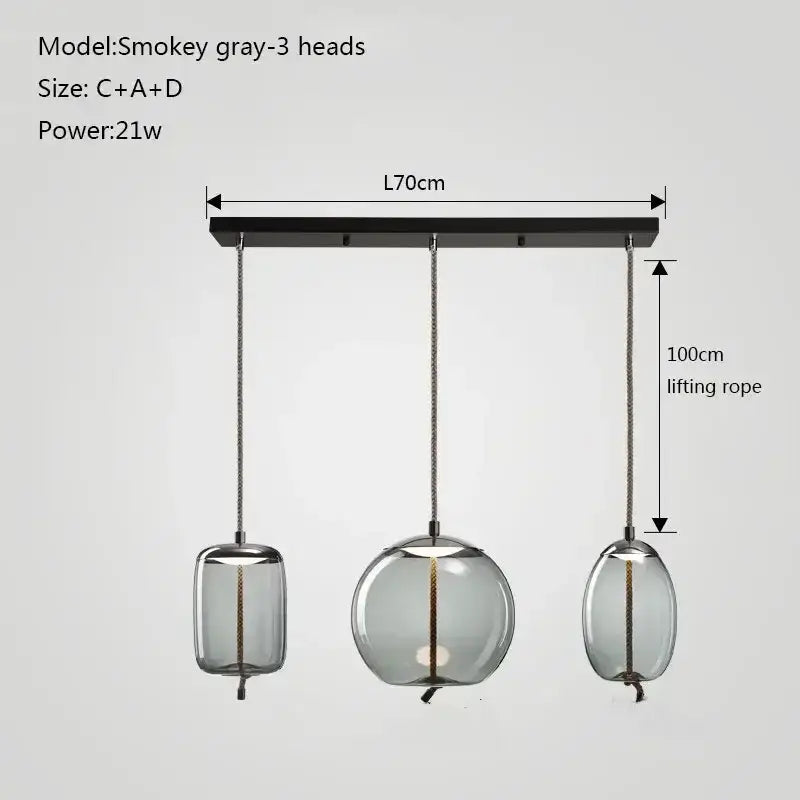 Modern gray glass chandelier knot pendant lamp for dining room
