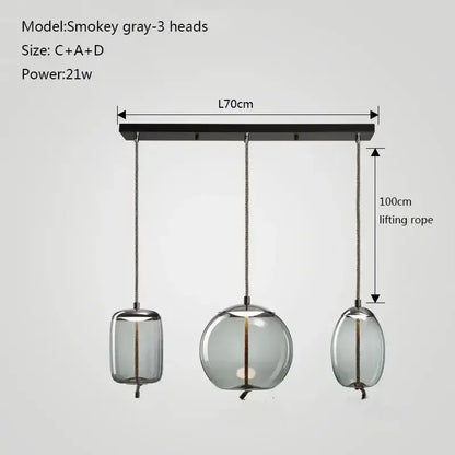 Modern gray glass chandelier knot pendant lamp for dining room