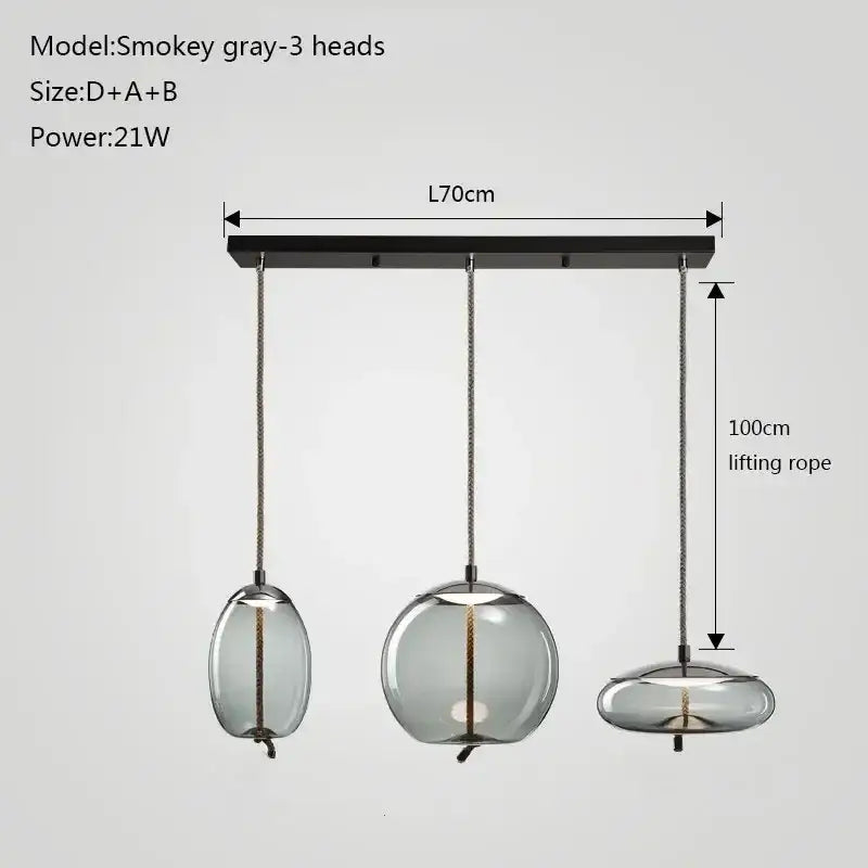 Modern gray glass chandelier knot pendant lamp for dining room