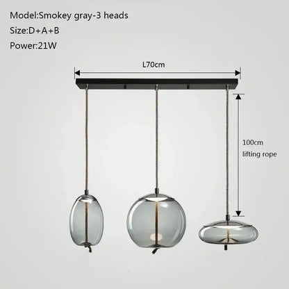 Modern gray glass chandelier knot pendant lamp for dining room
