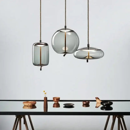 Modern gray glass chandelier knot pendant lamp for dining room
