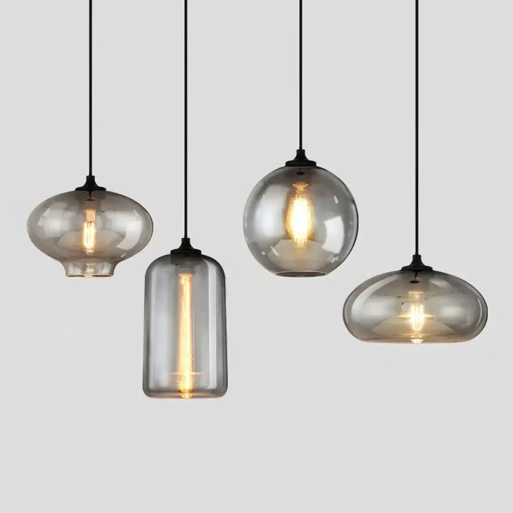Modern gray glass pendant light set of 4 dining room lighting