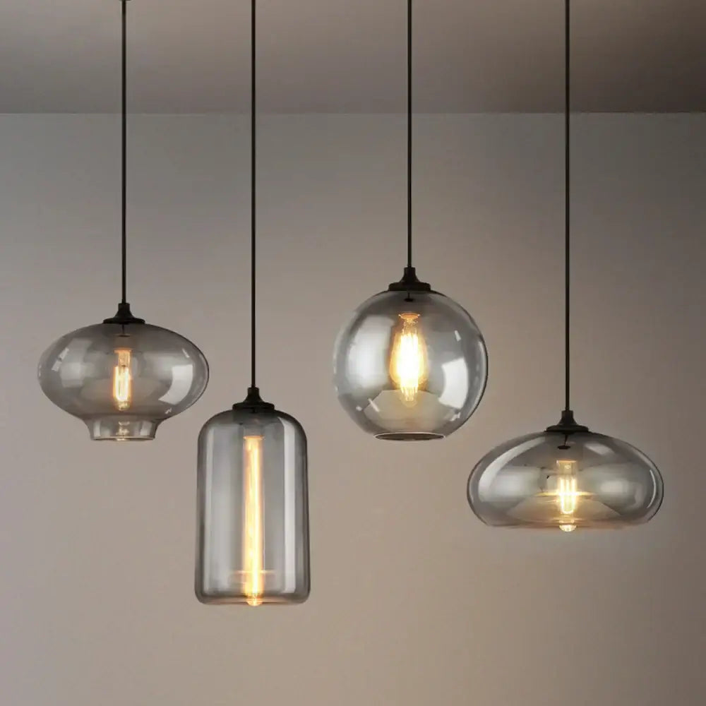 Modern gray glass pendant light set of 4 dining room lighting
