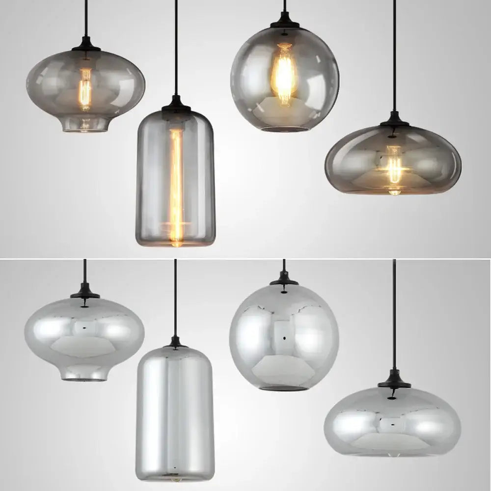 Modern gray glass pendant light set of 4 dining room lighting