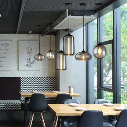 Modern gray glass pendant light set of 4 dining room lighting