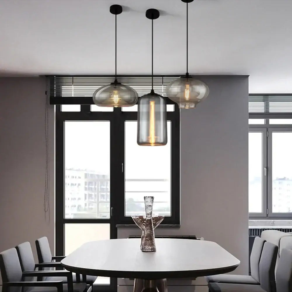 Modern gray glass pendant light set of 4 dining room lighting