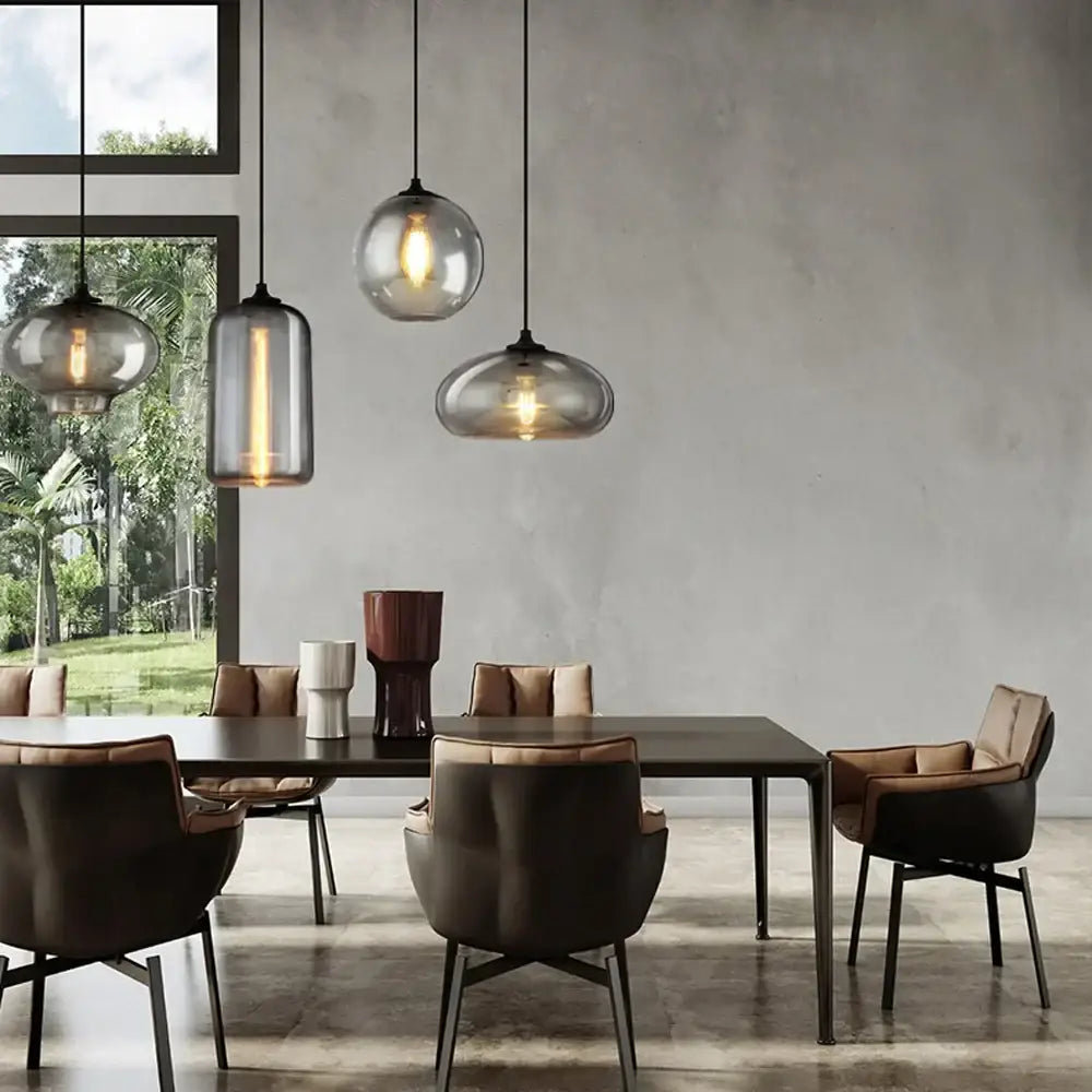 Modern gray glass pendant light set of 4 dining room lighting