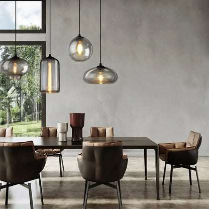 Modern gray glass pendant light set of 4 dining room lighting