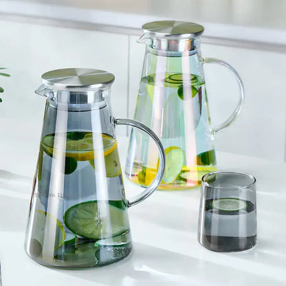 Modern gray glass water pitcher kitchen juice jug with stainless lid