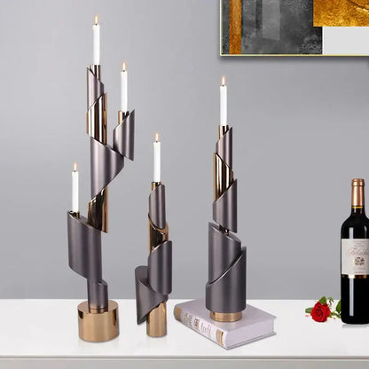 Modern gray & gold helical pipe candle holder dining room decor