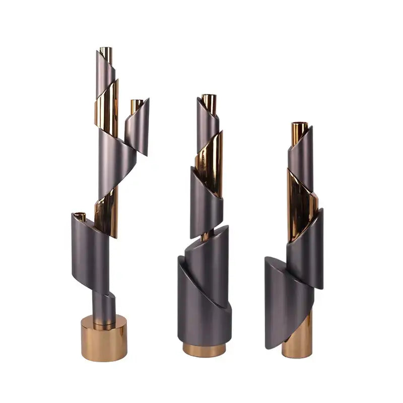 Modern gray & gold helical pipe candle holder dining room decor
