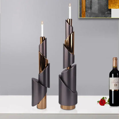 Modern gray & gold helical pipe candle holder dining room decor