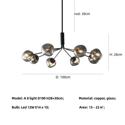 Modern gray lava glass chandelier dining room led pendant light