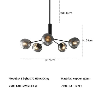 Modern gray lava glass chandelier dining room led pendant light