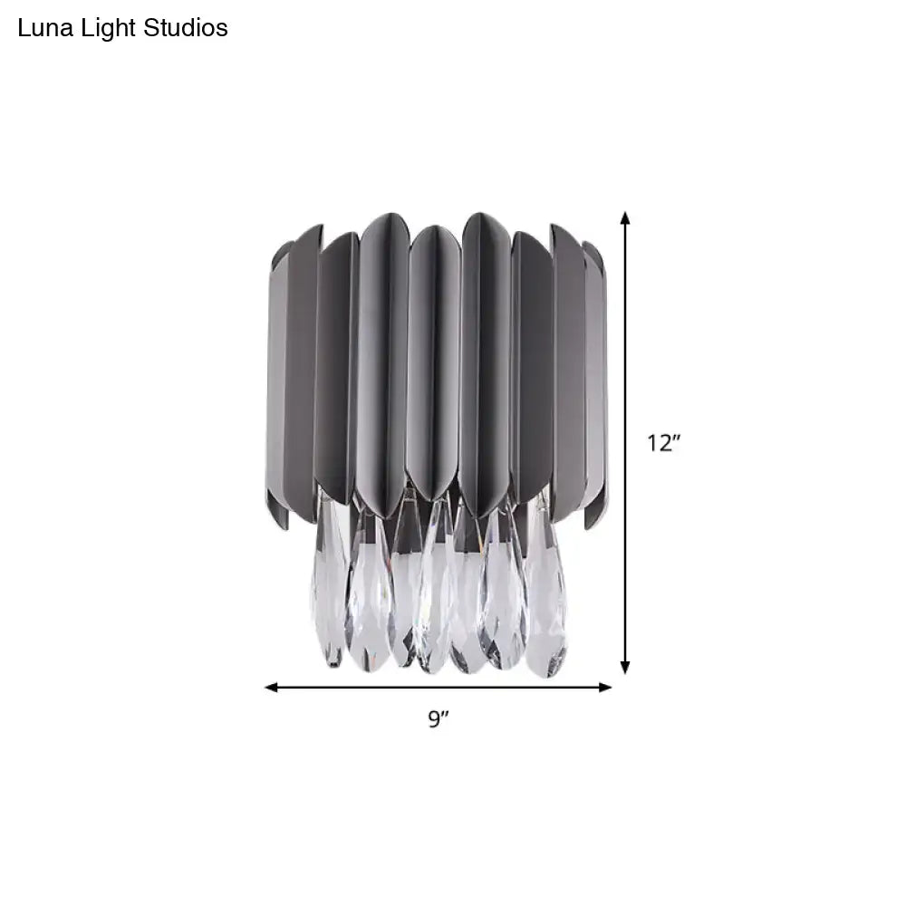 Modern gray metallic crystal teardrop wall sconce bedroom light