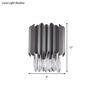 Modern gray metallic crystal teardrop wall sconce bedroom light