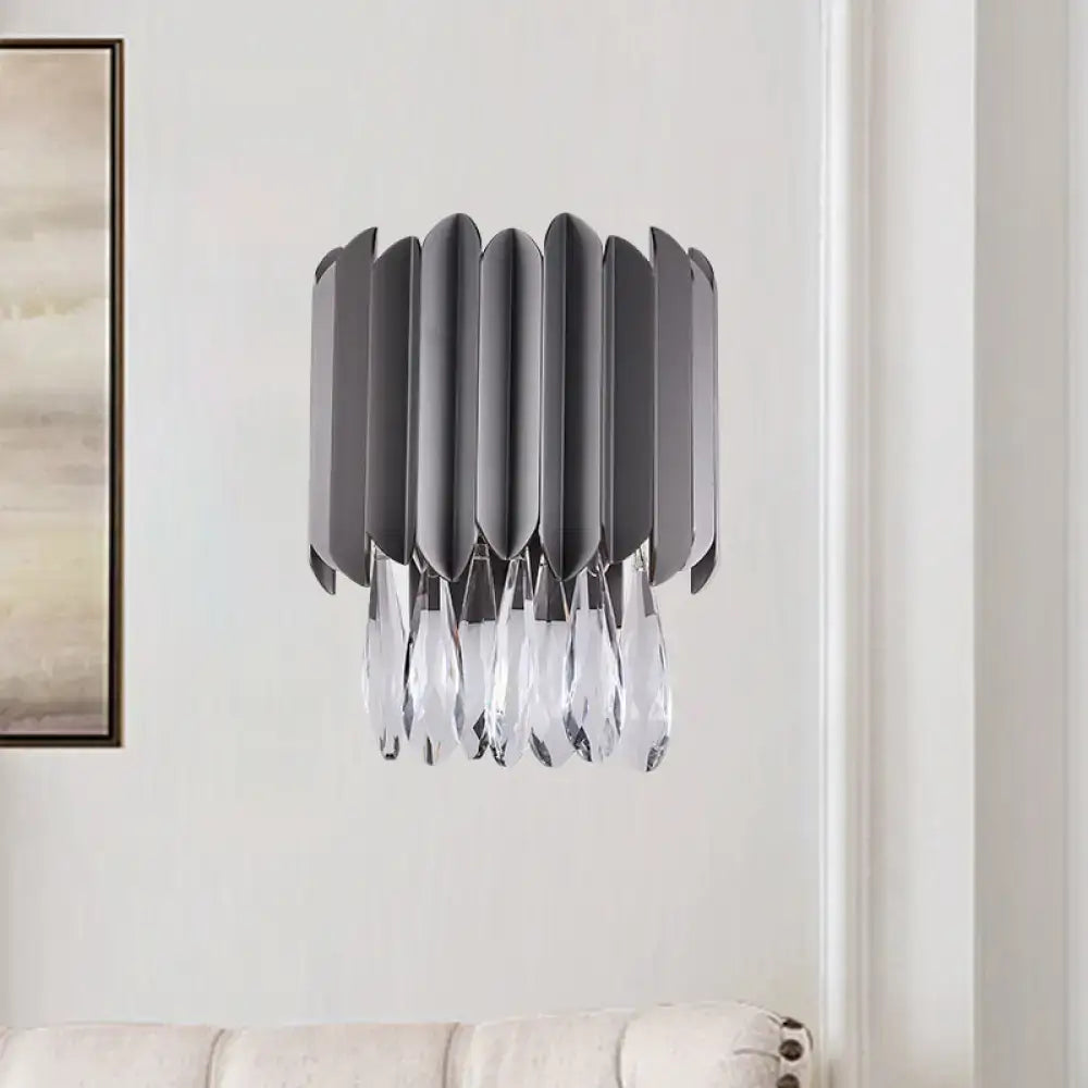 Modern gray metallic crystal teardrop wall sconce bedroom light