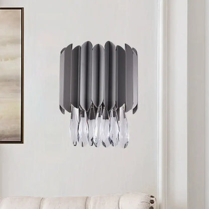 Modern gray metallic crystal teardrop wall sconce bedroom light