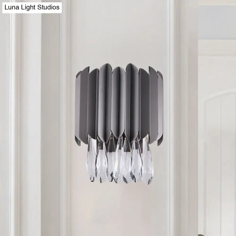 Modern gray metallic crystal teardrop wall sconce bedroom light