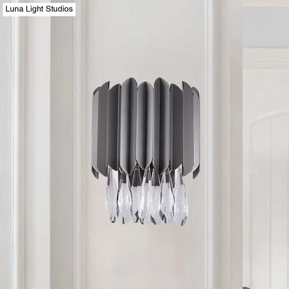 Modern gray metallic crystal teardrop wall sconce bedroom light