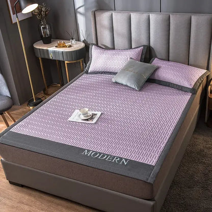 Modern gray quilted cooling latex bed mat bedroom geometric cover