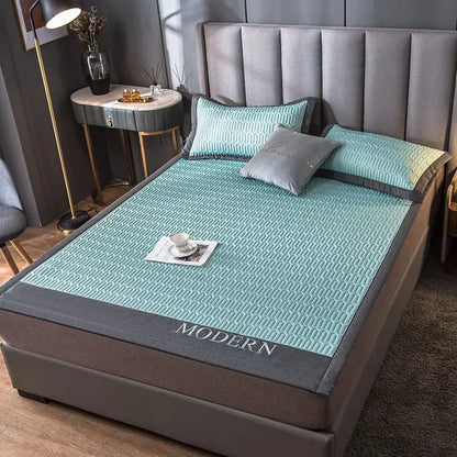 Modern gray quilted cooling latex bed mat bedroom geometric cover