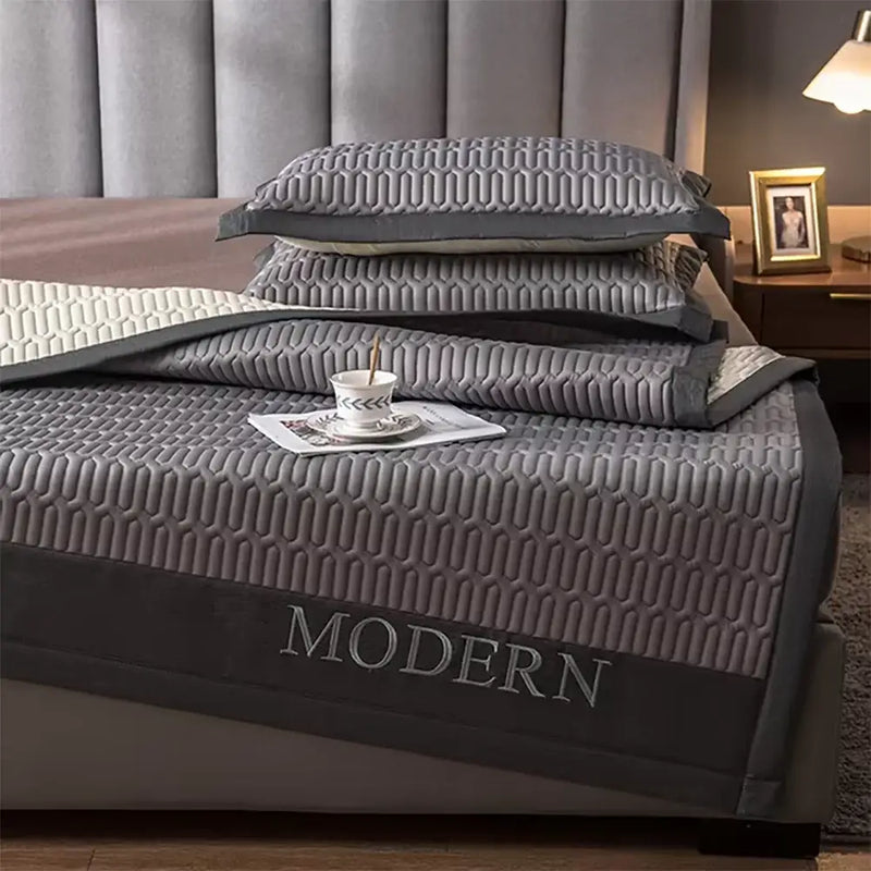 Modern gray quilted cooling latex bed mat bedroom geometric cover
