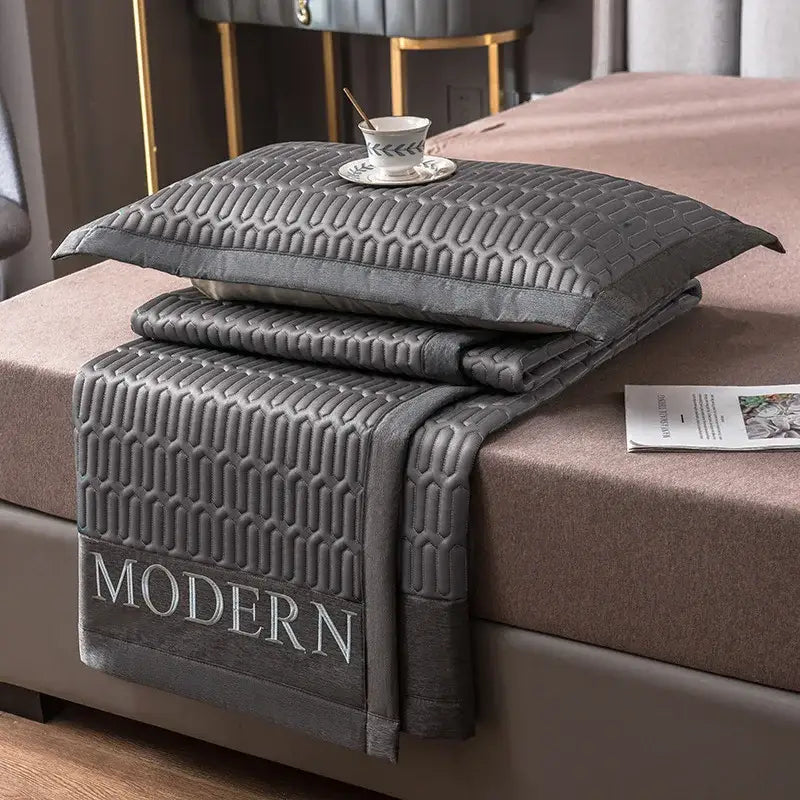 Modern gray quilted cooling latex bed mat bedroom geometric cover
