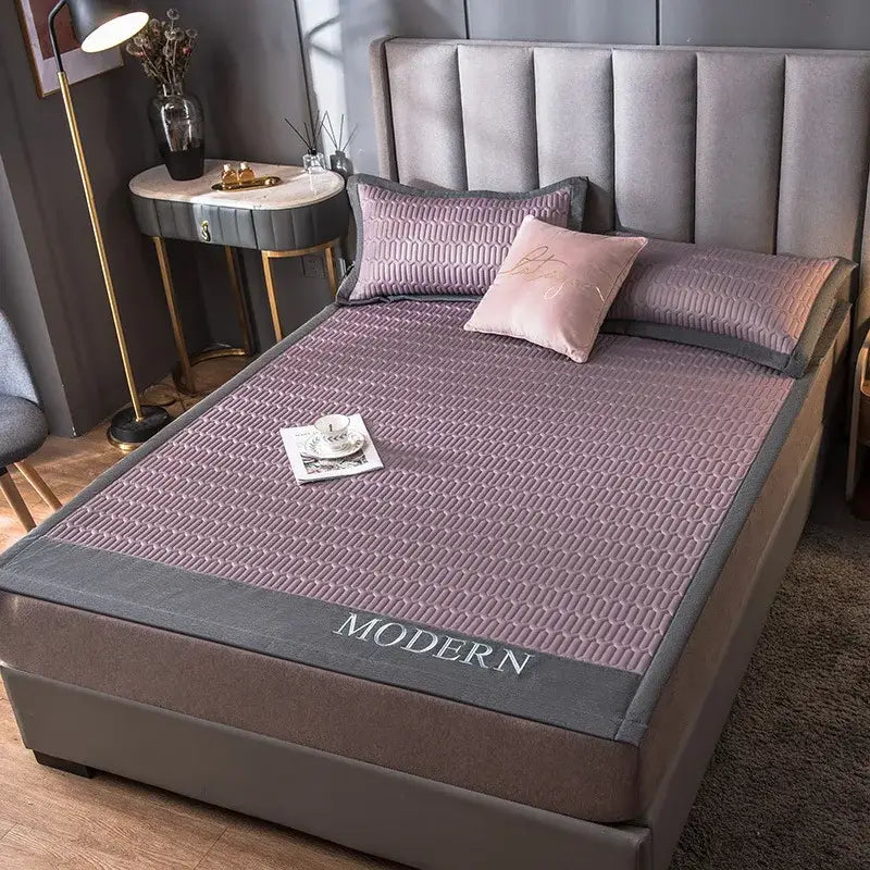 Modern gray quilted cooling latex bed mat bedroom geometric cover