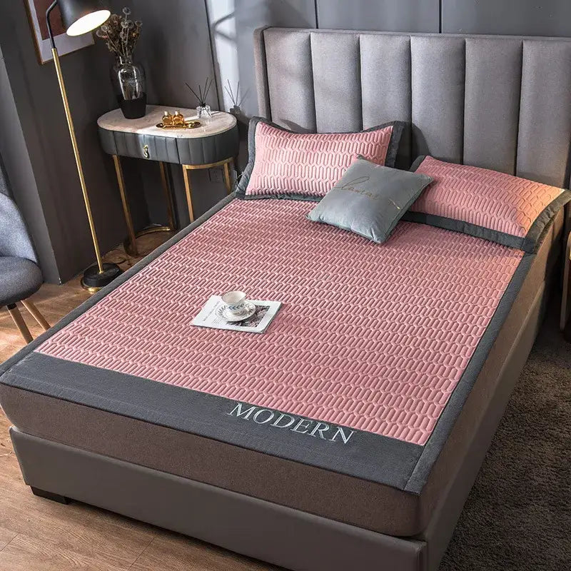 Modern gray quilted cooling latex bed mat bedroom geometric cover