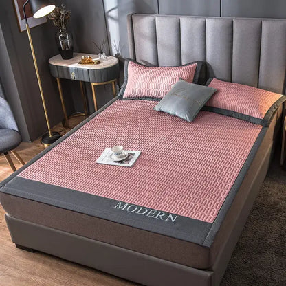 Modern gray quilted cooling latex bed mat bedroom geometric cover