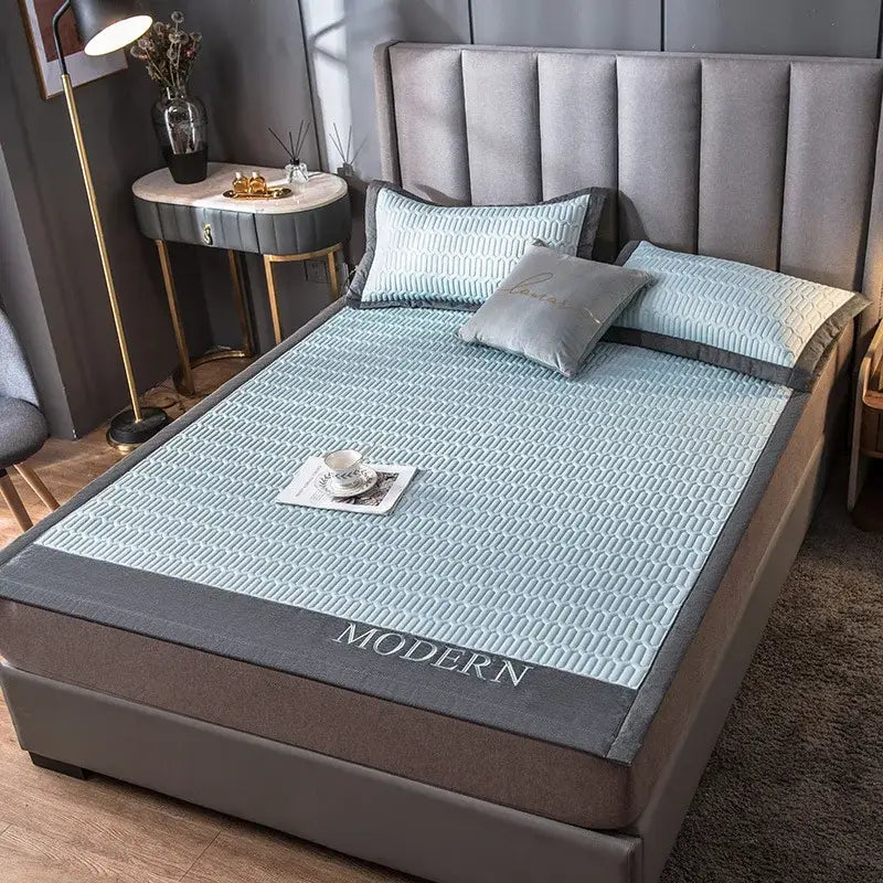 Modern gray quilted cooling latex bed mat bedroom geometric cover